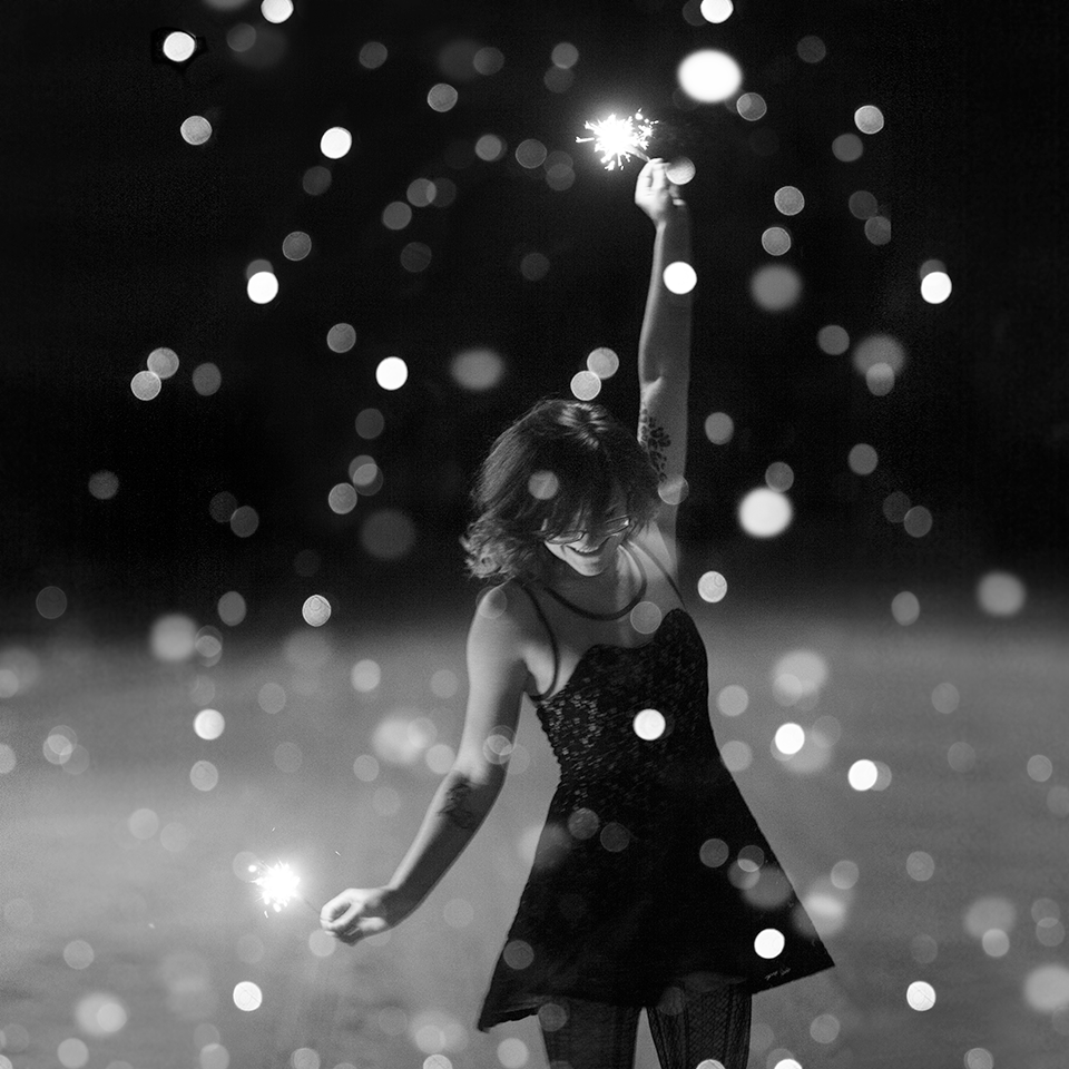 woman  sparklers night light
